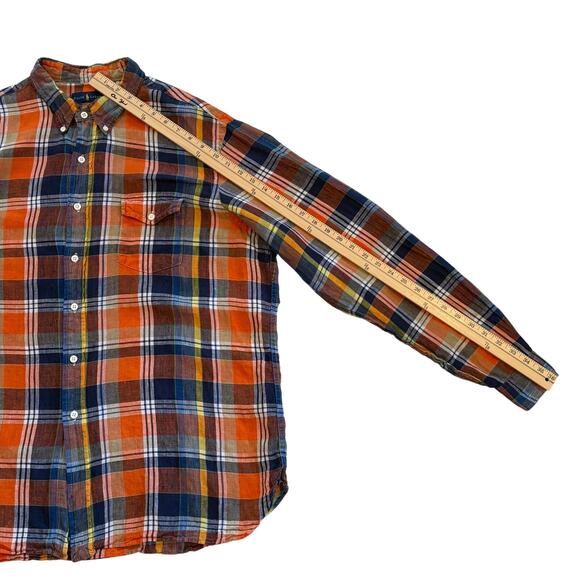 Ralph Lauren Shirt Mens Size 2XL Orange Plaid 100% Linen Button Up Long Sleeves - Picture 10 of 10